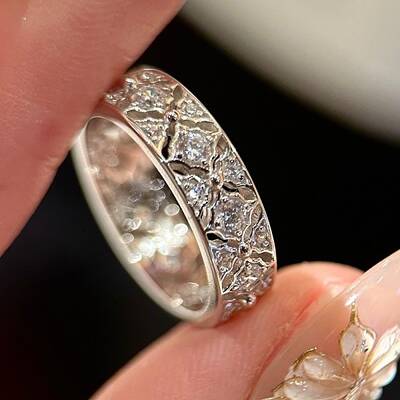 Rhombus Pattern 925 Sterling Silver with Crystal Rhinestone Finger Rings