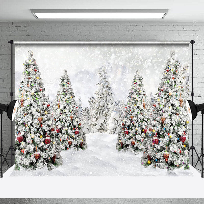 Winter White Xmas Pine Trees Heavy Snow Backdrop - Aperturee