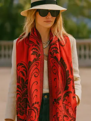 Women's Reversible Floral Boho Scarf - Oversized Shawl with Fringe Details Lightweight Soft Fabric Intricate Floral Design Cl...