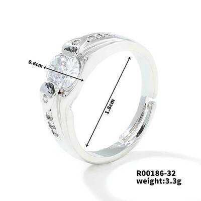 Fashionable Unisex Brass Micro Pave Clear Cubic Zirconia Solitaire Ring