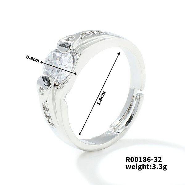 Fashionable Unisex Brass Micro Pave Clear Cubic Zirconia Solitaire Ring