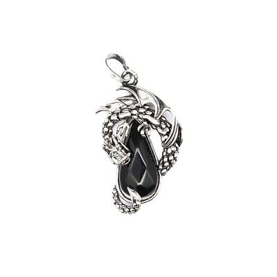 Natural Obsidian Brass Pendants