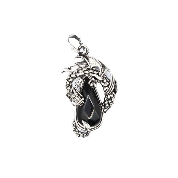 Natural Obsidian Brass Pendants
