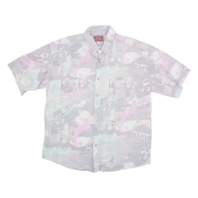 NO SPIRIT Shirt Pink Crazy Pattern Short Sleeve Mens M