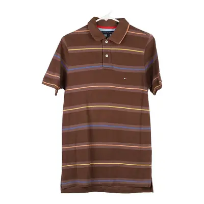 Tommy Hilfiger Striped Polo Shirt - Small Brown Cotton