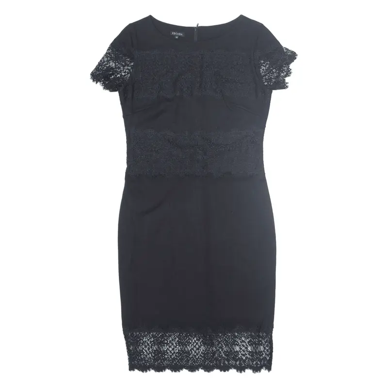 ESCADA Lace Pencil Dress Black Short Sleeve Midi Womens UK 12