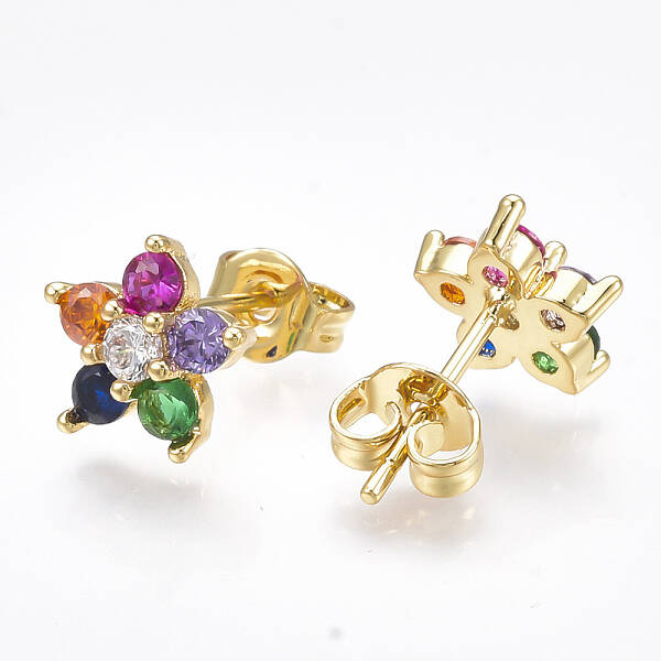Brass Micro Pave Cubic Zirconia Ear Studs