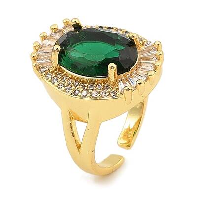 Oval Rack Plating Brass Micro Pave Cubic Zirconia Open Cuff Rings for Women
