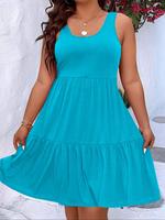 【Plus Size】 Solid Ruffle Hem Tank Dress, Casual Scoop Neck Sleeveless A Line Dress for Summer, Women's Clothing for Daily...