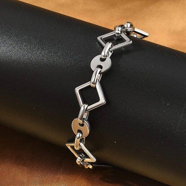 304 Stainless Steel Rhombus Link Chains Bracelets for Men & Women
