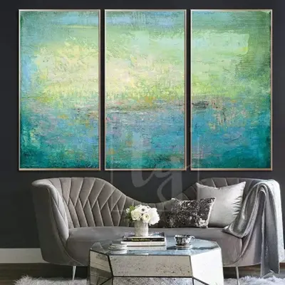 Green Abstract Painting Large Canvas Wall Art Blue Abstract Painting | TURQUOISE MEADOW