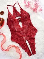 Women's Floral Lace Scallop Trim Cut Out Sheer Crotchless Sexy Lingerie Wear, Lingerie for Women, Bow Front Rhinestone Heart ...