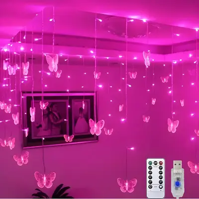 Butterfly Design String Light, 1 Count USB Charging 96 LED String Light with Remote Control, Decorative Light for Home Party ...