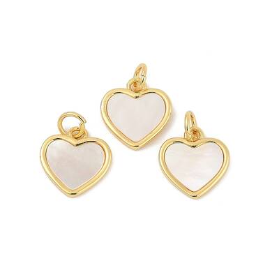 Brass Pave Natural White Shell Heart Charms
