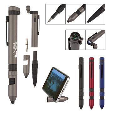 100 Customized 6-In-1 Quest Multi Tool Pen - LED & Stylus