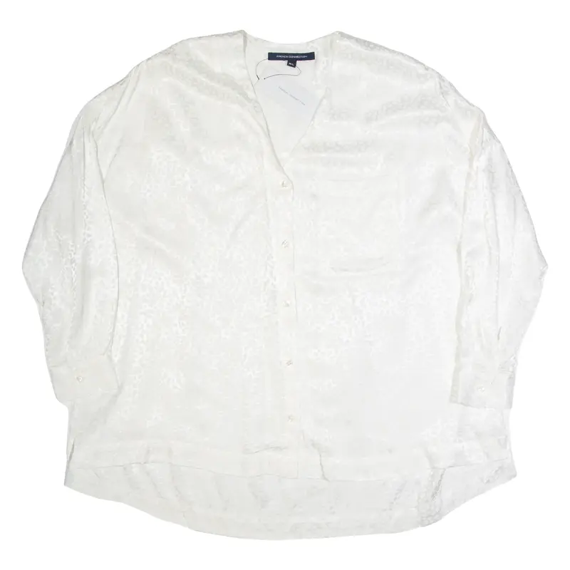 FRENCH CONNECTION Womens Oversized Shirt White 3/4 Sleeve Viscose Animal Print L