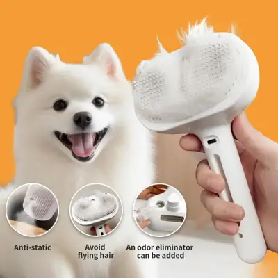 Pet Spray Hair Removal Comb, pet hairbrush, pet hair cleaning brush with sheddingbutton, cat brush, dog brush, cat and dog be...