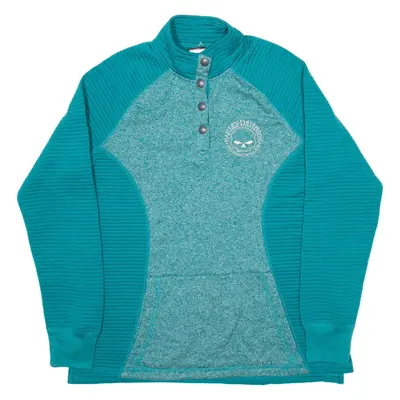 HARLEY DAVIDSON Womens Sweatshirt Blue Button Neck M
