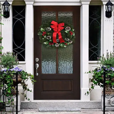 Dark Green Door Wreath With Bow Christmas Door Cover - Aperturee