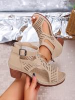 Women's Fashionable Plain Color Hollow Out Design Block Heel Sandals, Boho Style Sandals for Summer, Lightweight Breathable C...