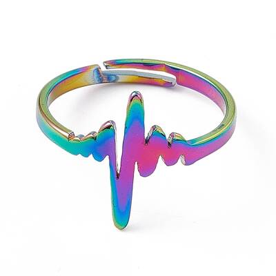 Ion Plating(IP) 201 Stainless Steel Heart Beat Adjustable Ring for Women