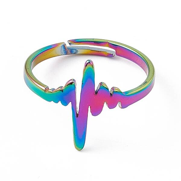 Ion Plating(IP) 201 Stainless Steel Heart Beat Adjustable Ring for Women