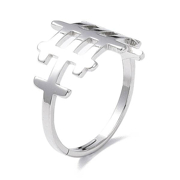 Non-Tarnish 304 Stainless Steel Hollow Out Rectangle Adjustable Ring for Women