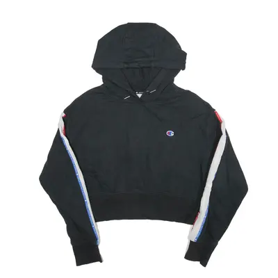 CHAMPION Cropped Hoodie Black Pullover Womens S