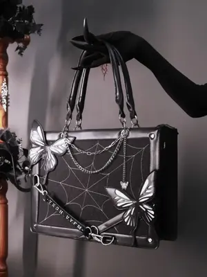 Women's Fashionable Butterfly Design Handbag, Casual Pu Leather Zipper Crossbody Bag for Daily Used, Trendy Versatile Y2k Bag...