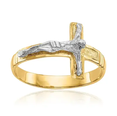 10K Two-Tone Gold Crucifix Ring for Men