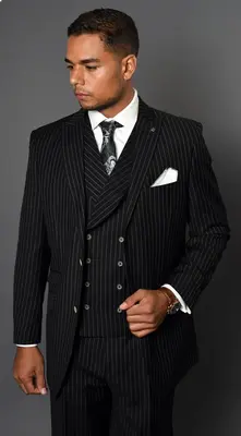 Men's 100% Wool 3-Piece Suit - Fashion Pinstripe