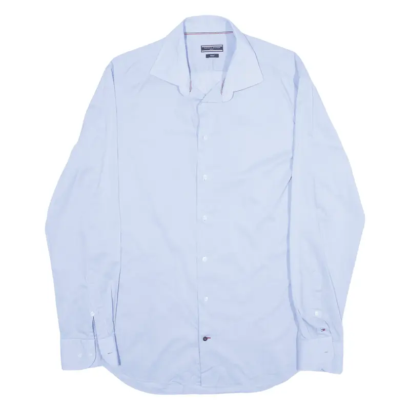 TOMMY HILFIGER Fitted Plain Shirt Blue Long Sleeve Mens L