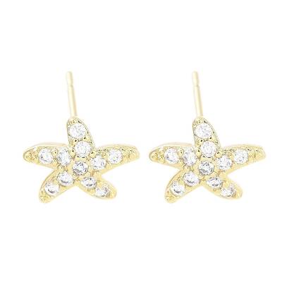 Brass Pave Clear Cubic Zirconia Stud Earring