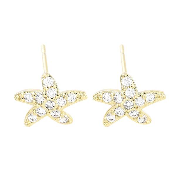 Brass Pave Clear Cubic Zirconia Stud Earring