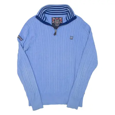 RIVER WOODS Mens Jumper Blue 1/4 Zip Cable Knit L