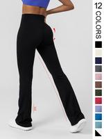 Women's Basic Plain High Waist Slim Flare Leg Yoga Pants, Solid Bell Bottom Sports Trousers for Workout Gym Fitness, Women's ...