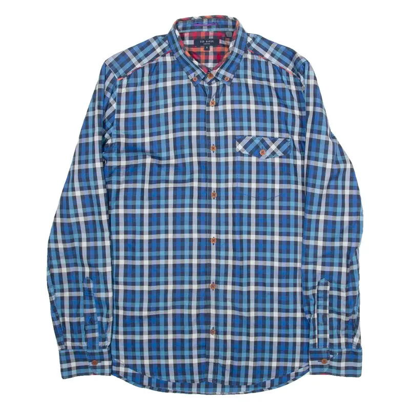 TED BAKER Mens Shirt Blue Gingham Long Sleeve M