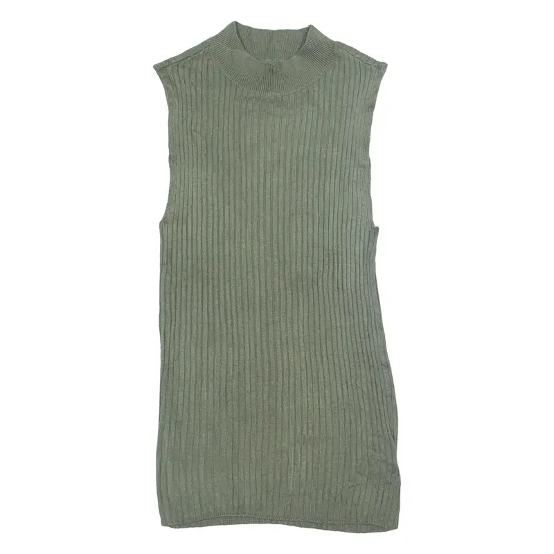 BAR III Stretch Vest Green 90s Tight Knit High Neck Sleeveless Womens XS
