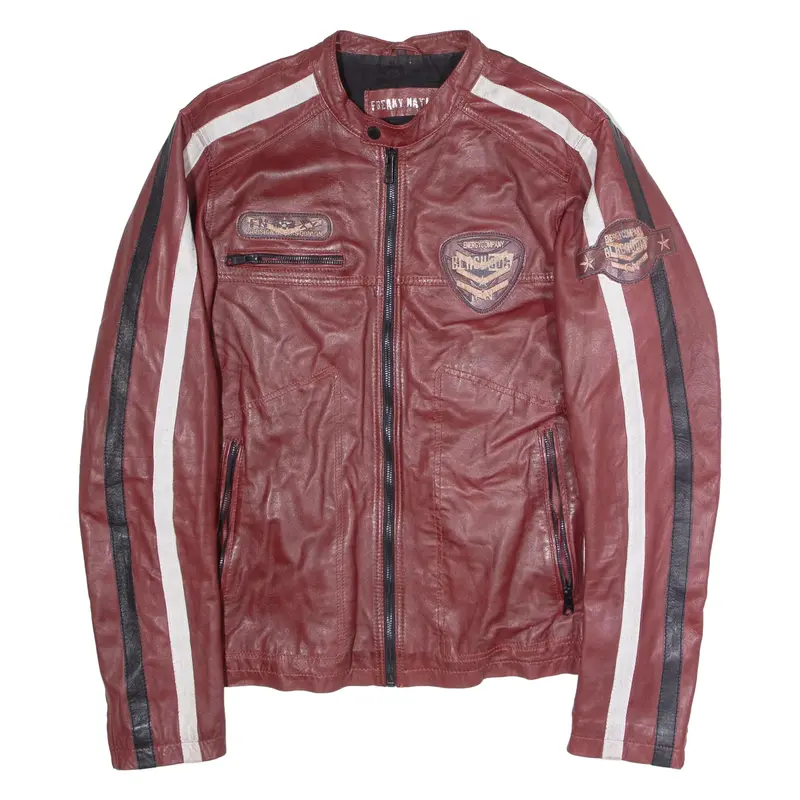 FREAKY NATION Womens Motorcycle Jacket Red Leather Patchwork XL