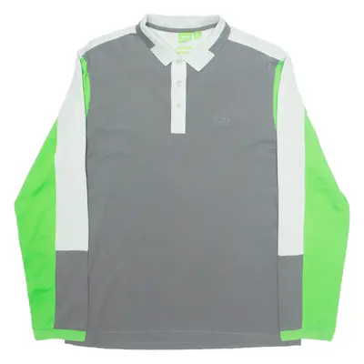 HUGO BOSS GR-Pyalo Modern Fit Mens Polo Shirt Grey Colourblock Long Sleeve L