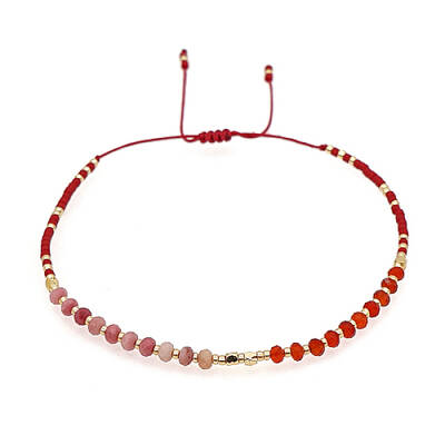 Natural Rhodonite & Glass Seed Braided Bead Bracelets
