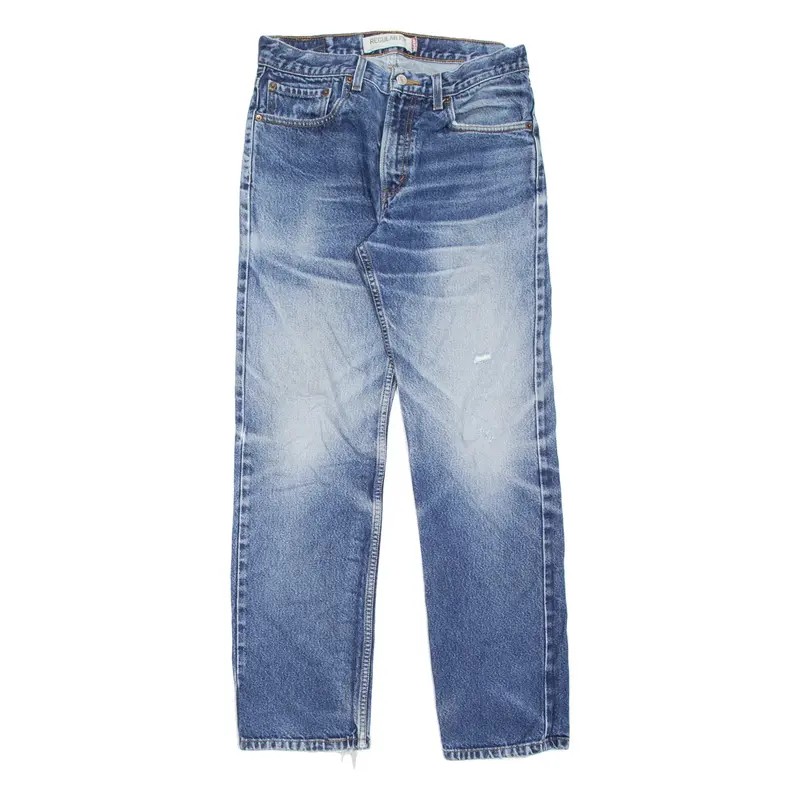 LEVI'S 505 Jeans Distressed Mens Blue Regular Straight Stone Wash W32 L32