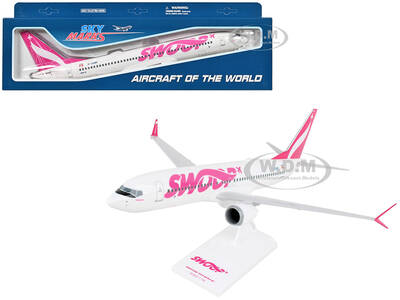 Boeing 737 MAX 8 Commercial Aircraft Swoop (C-GORP) White with Pink Tail (Snap-Fit) 1/130 Plastic Model by Skymarks