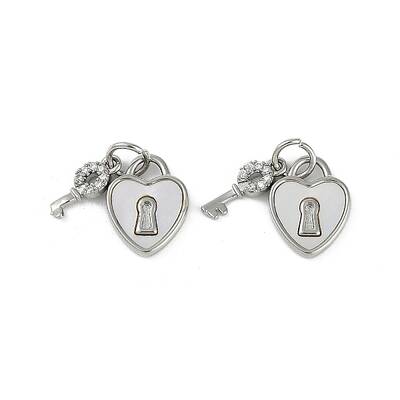 Brass Pave Natural Shell Heart Lock Charms