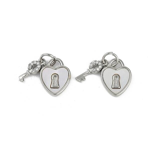 Brass Pave Natural Shell Heart Lock Charms