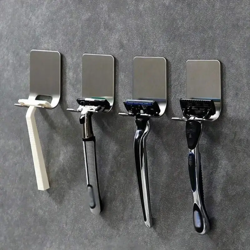 Stainless Steel Razor Holder, 1 Count Punch Free Self Adhesive Razor Storage Hook, Over Door Hook, Home Organizer for Bathroo...