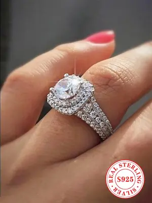 S925 Sterling Silver Fashion Elegant Artificial Diamond Ring, Luxury Jewelry for Women, Trendy All-match & Exquisite Jewelry ...