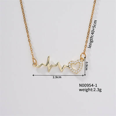 Chic Minimalist Heartbeat Brass Micro Pave Cubic Zirconia Pendant Necklaces