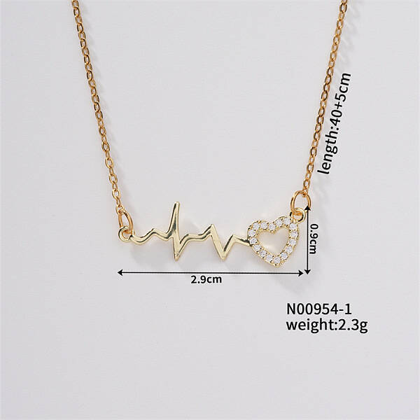 Chic Minimalist Heartbeat Brass Micro Pave Cubic Zirconia Pendant Necklaces