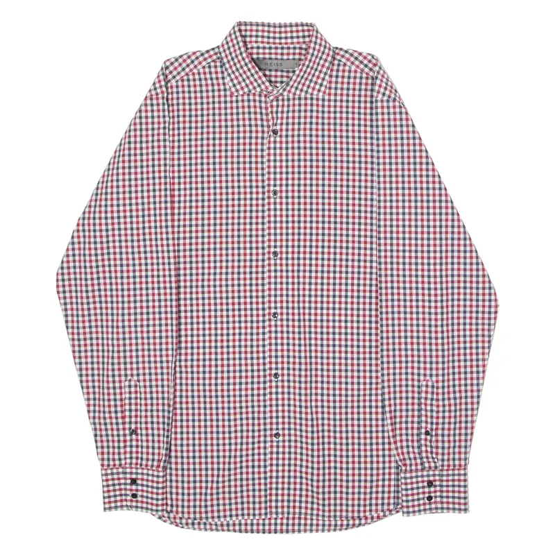 REISS Mens Shirt Red Check Long Sleeve XL